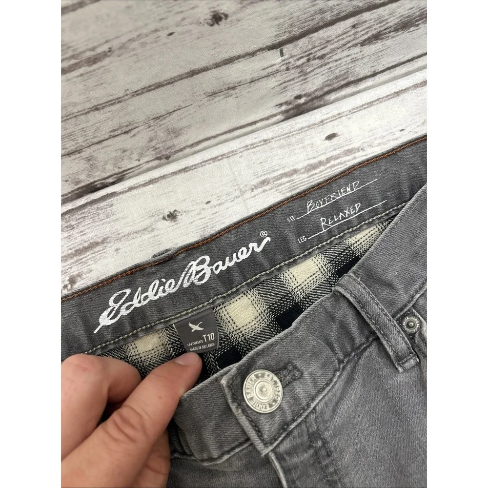 Eddie Bauer Boyfriend Jeans Women T10 Gray Mid Rise Flannel Lined Tall Relaxed